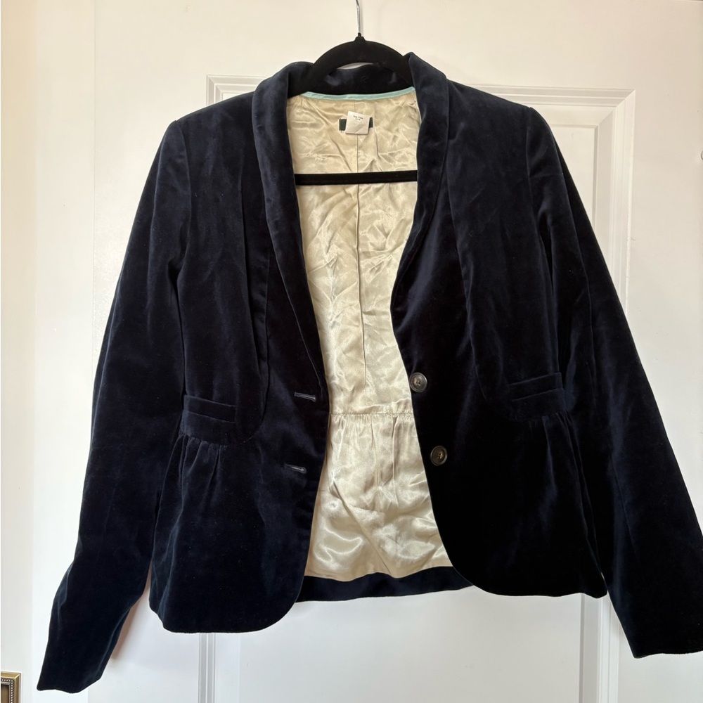 J. Crew Navy Velvet Pleated Blazer